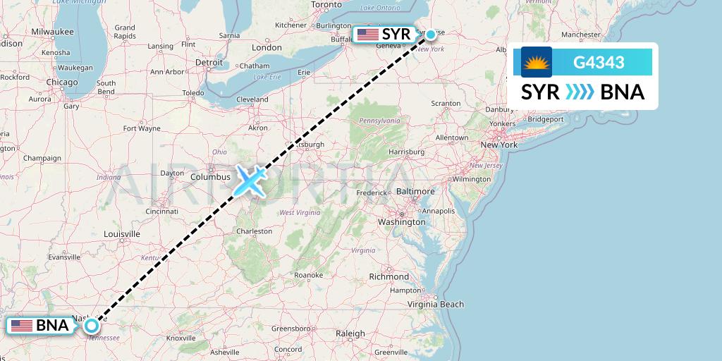 G4343 Allegiant Air Flight Map: Syracuse to Nashville
