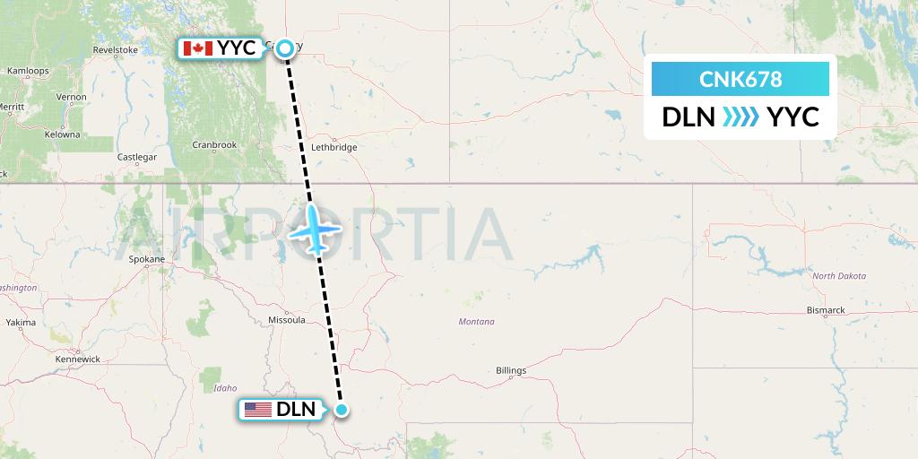 CNK678 Sunwest Aviation Flight Map: Dillon to Calgary