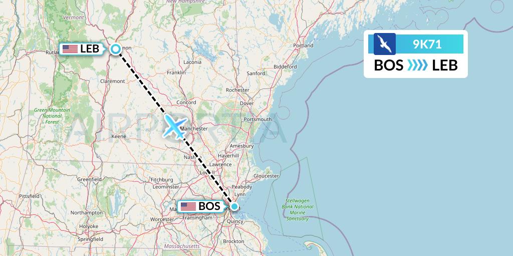 9K71 Cape Air Flight Map: Boston to Lebanon