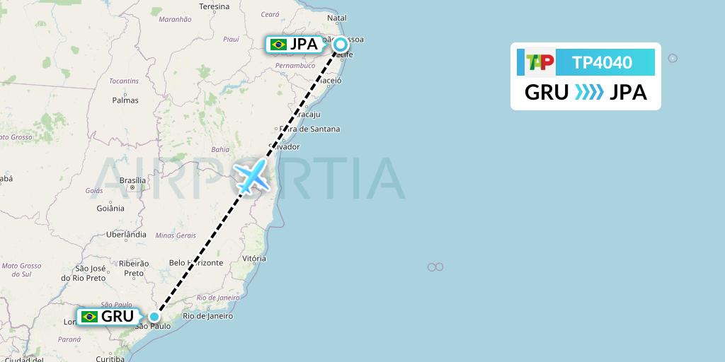 TP4040 TAP Portugal Flight Map: Sao Paulo to Joao Pessoa