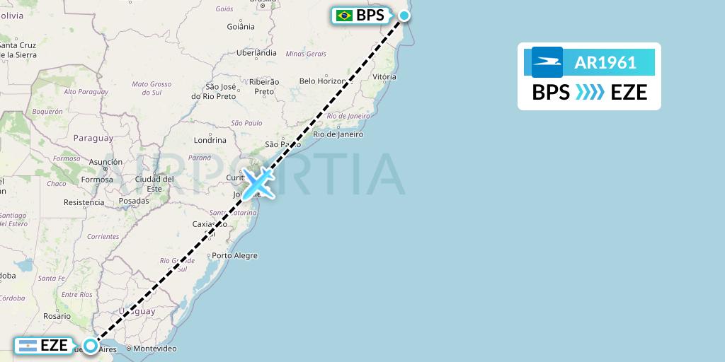 AR1961 Aerolineas Argentinas Flight Map: Porto Seguro to Buenos Aires