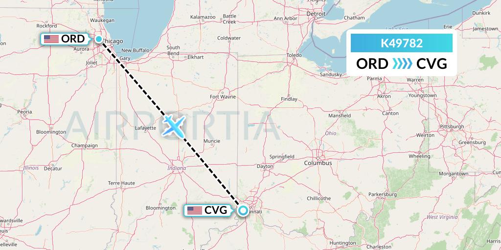 K49782 Kalitta Air Flight Map: Chicago to Cincinnati