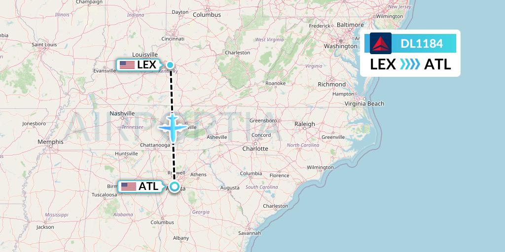 DL1184 Delta Air Lines Flight Map: Lexington to Atlanta