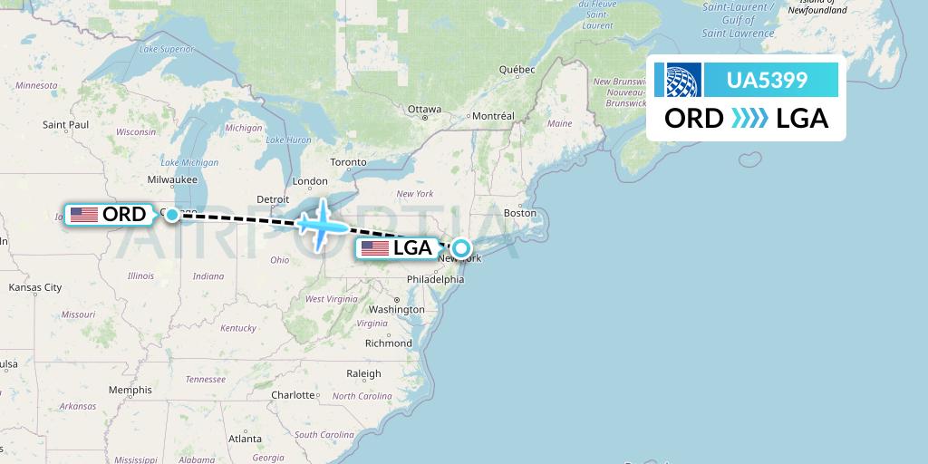 UA5399 United Airlines Flight Map: Chicago to New York