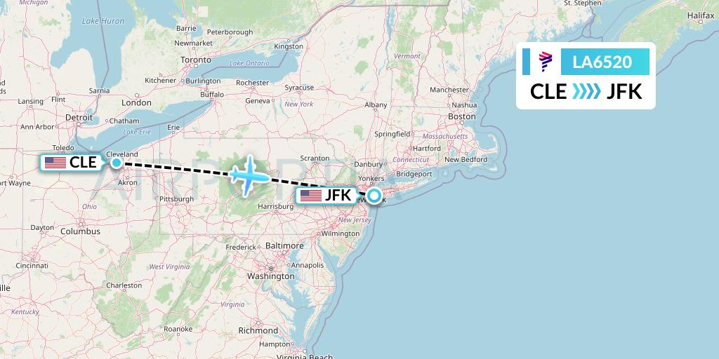 LA6520 LAN Airlines Flight Map: Cleveland to New York