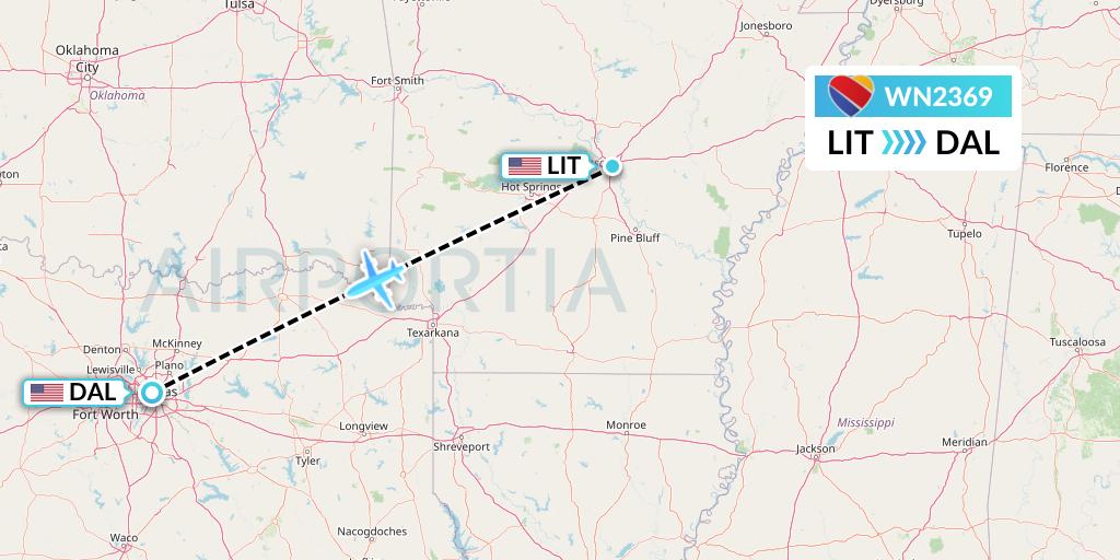 WN2369 Southwest Airlines Flight Map: Little Rock to Dallas