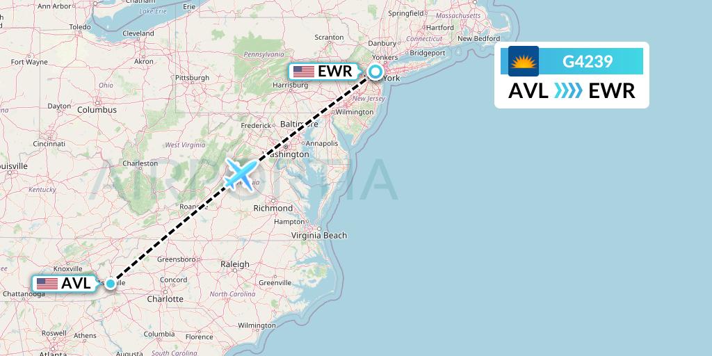 G4239 Allegiant Air Flight Map: Asheville to New York