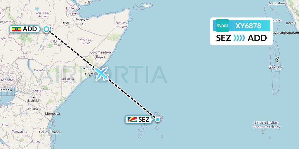 XY6878 Flynas Flight Map: Victoria to Addis Ababa