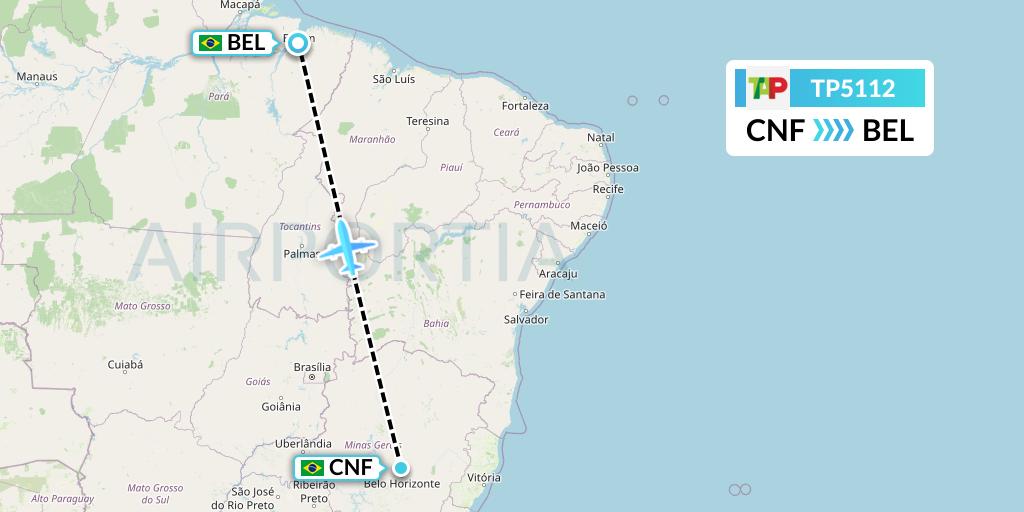 TP5112 TAP Portugal Flight Map: Belo Horizonte to Belem