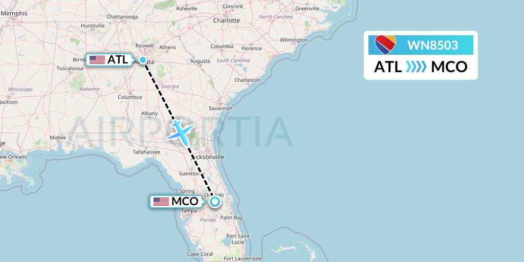 WN8503 Southwest Airlines Flight Map: Atlanta to Orlando