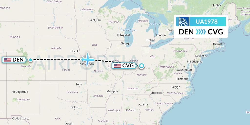 UA1978 United Airlines Flight Map: Denver to Cincinnati