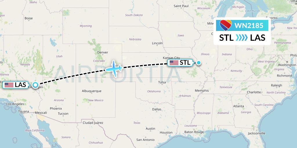 WN2185 Southwest Airlines Flight Map: St. Louis to Las Vegas