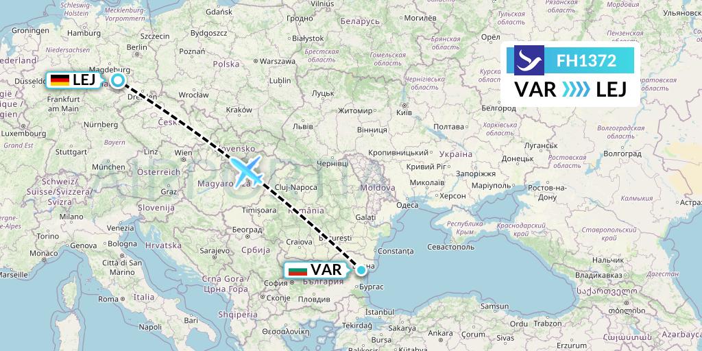 FH1372 Freebird Airlines Flight Map: Varna to Leipzig