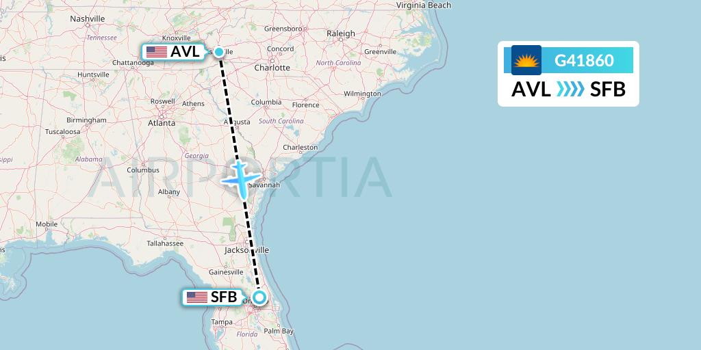 G41860 Allegiant Air Flight Map: Asheville to Orlando