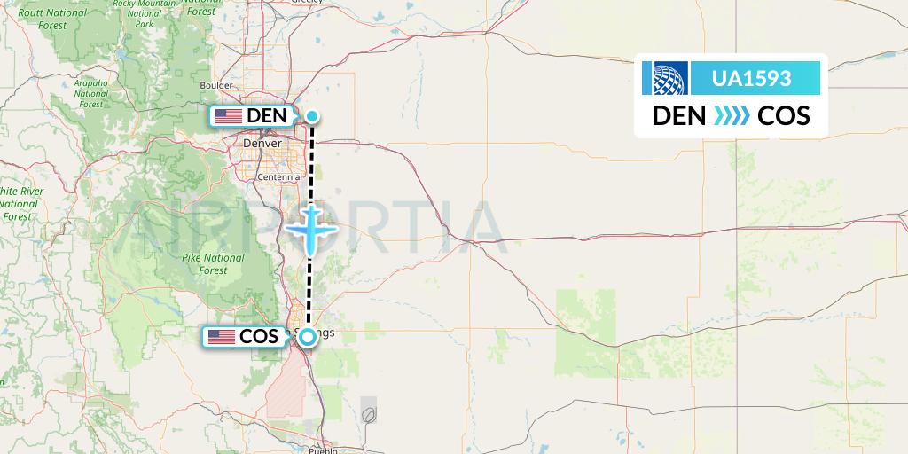 UA1593 United Airlines Flight Map: Denver to Colorado Springs