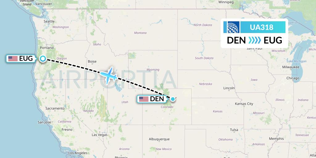 UA318 United Airlines Flight Map: Denver to Eugene