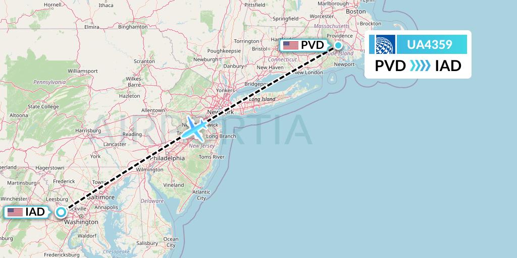UA4359 United Airlines Flight Map: Providence to Washington