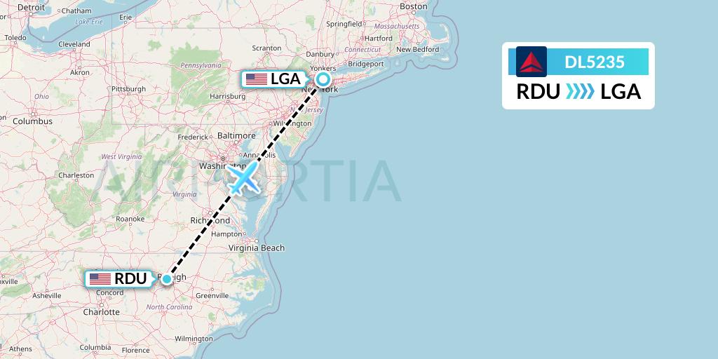 DL5235 Delta Air Lines Flight Map: Raleigh-Durham to New York