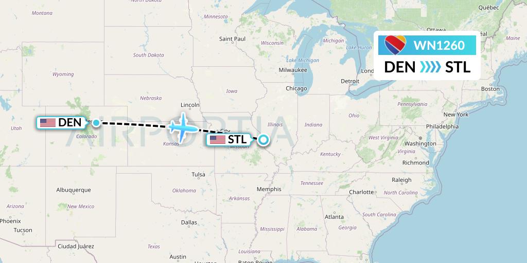 WN1260 Southwest Airlines Flight Map: Denver to St. Louis