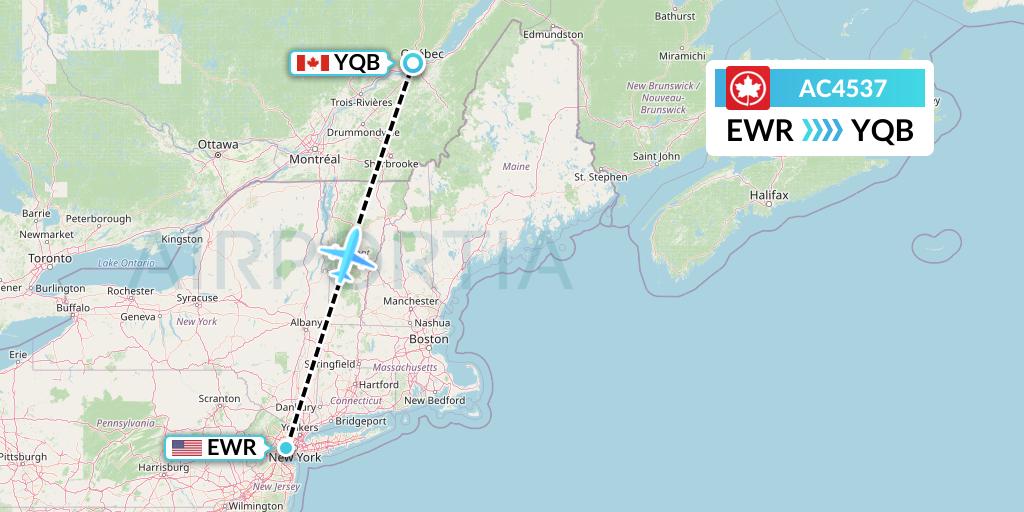 AC4537 Air Canada Flight Map: New York to Quebec