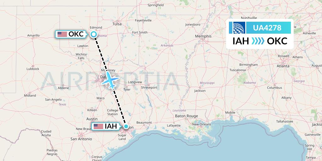 UA4278 United Airlines Flight Map: Houston to Oklahoma City