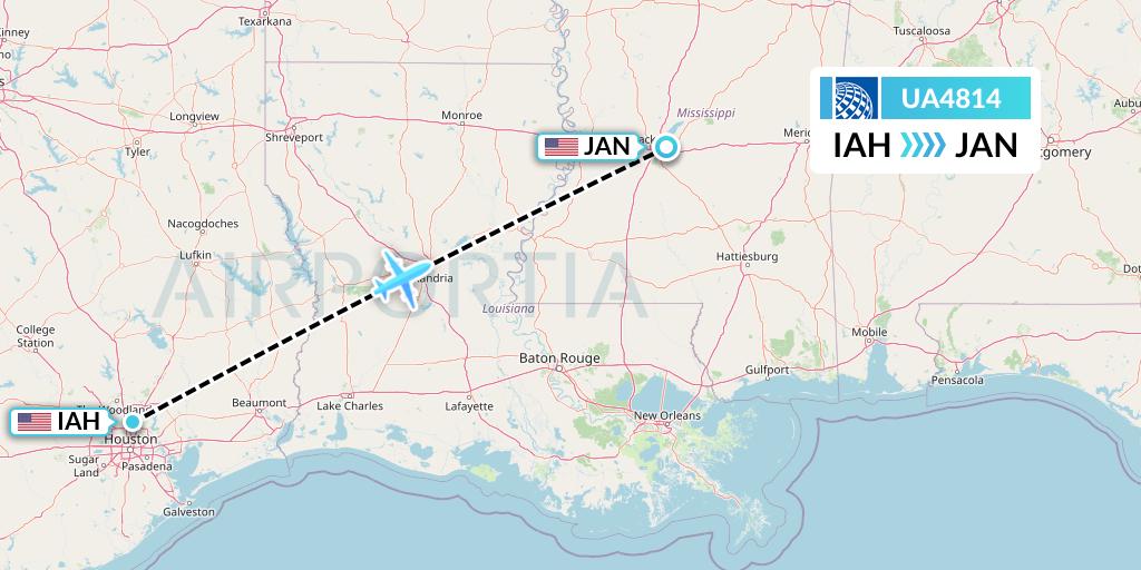 UA4814 United Airlines Flight Map: Houston to Jackson