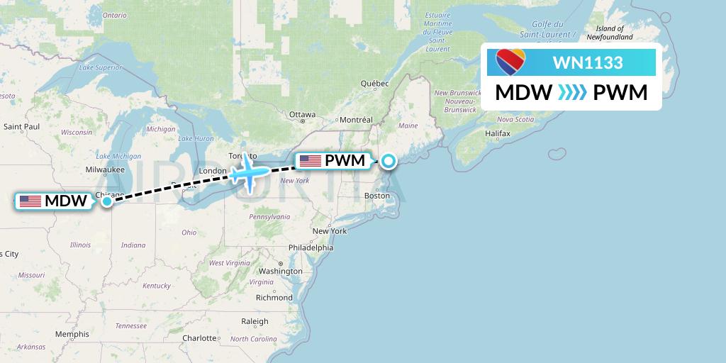 WN1133 Southwest Airlines Flight Map: Chicago to Portland