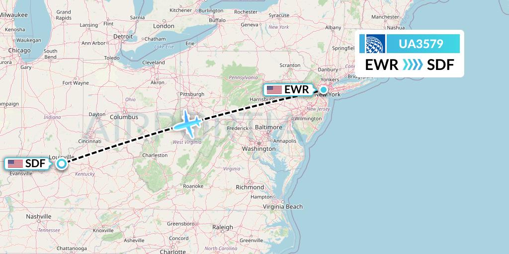 UA3579 United Airlines Flight Map: New York to Louisville