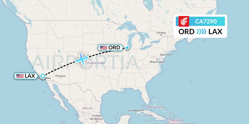 CA7290 Air China Flight Map: Chicago to Los Angeles