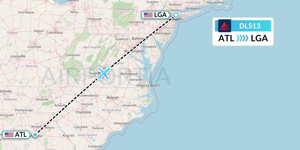 DL513 Delta Air Lines Flight Map: Atlanta to New York