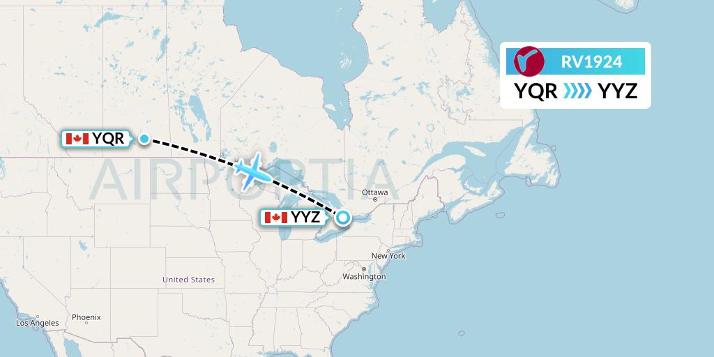 RV1924 Air Canada Rouge Flight Map: Regina to Toronto
