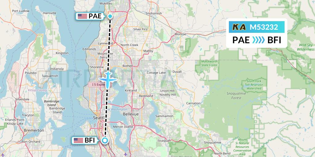 M53232 Kenmore Air Flight Map: Everett to Seattle