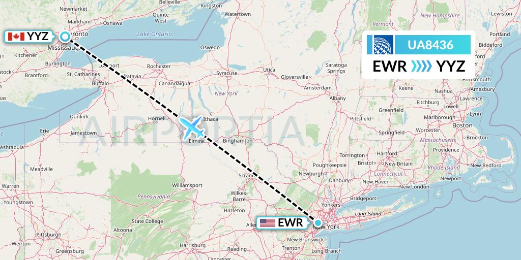 UA8436 United Airlines Flight Map: New York to Toronto