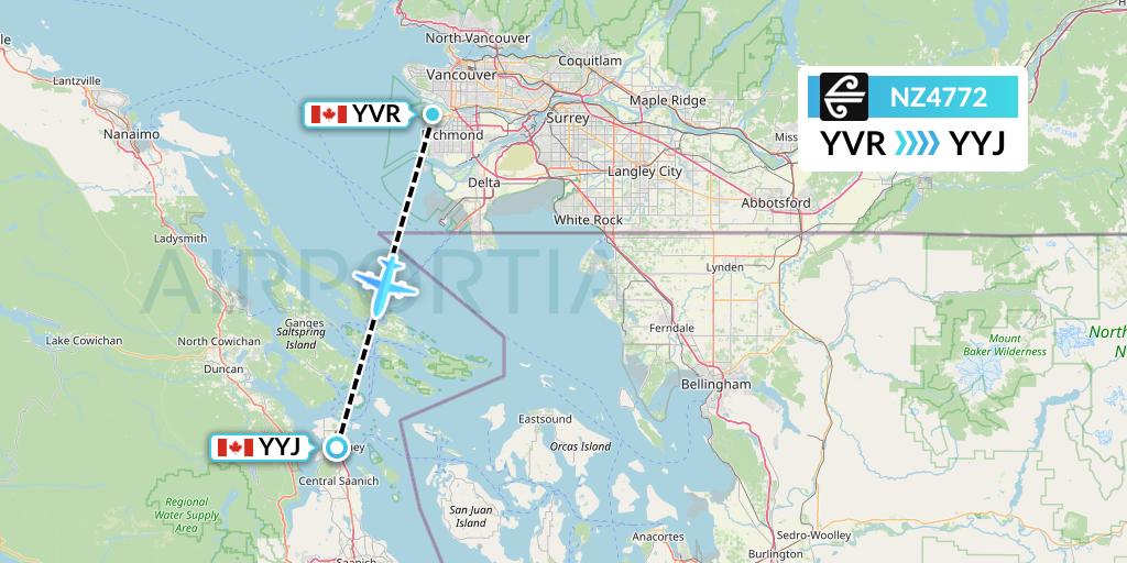 NZ4772 Air New Zealand Flight Map: Vancouver to Victoria