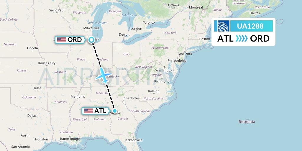 UA1288 United Airlines Flight Map: Atlanta to Chicago