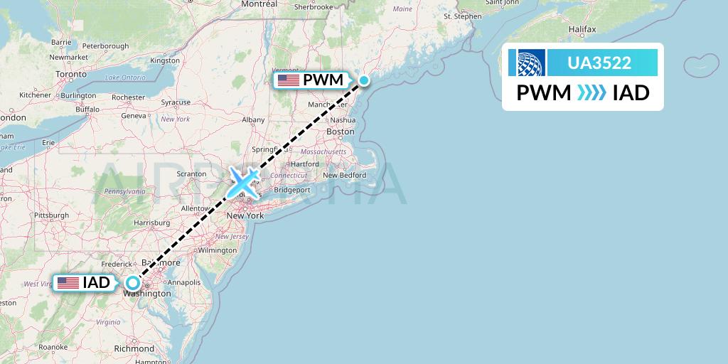 UA3522 United Airlines Flight Map: Portland to Washington