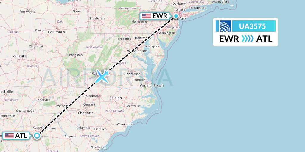 UA3575 United Airlines Flight Map: New York to Atlanta