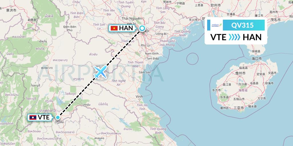 QV315 Lao Airlines Flight Map: Vientiane to Hanoi