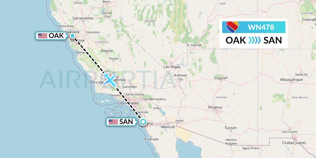 WN478 Southwest Airlines Flight Map: Oakland to San Diego