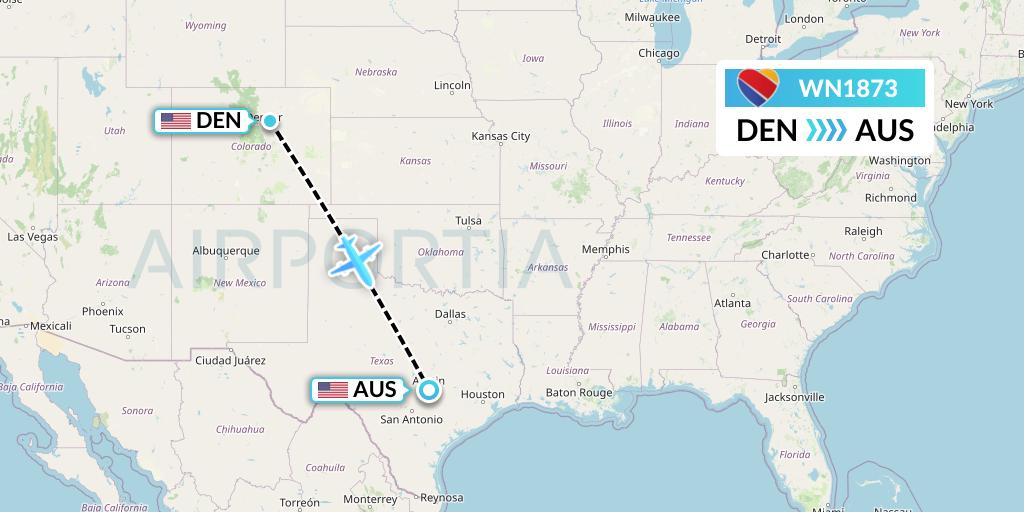 WN1873 Southwest Airlines Flight Map: Denver to Austin