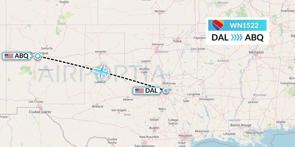 WN1522 Southwest Airlines Flight Map: Dallas to Albuquerque