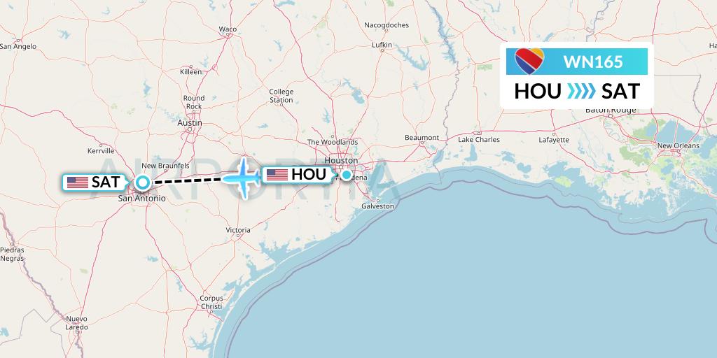 WN165 Southwest Airlines Flight Map: Houston to San Antonio