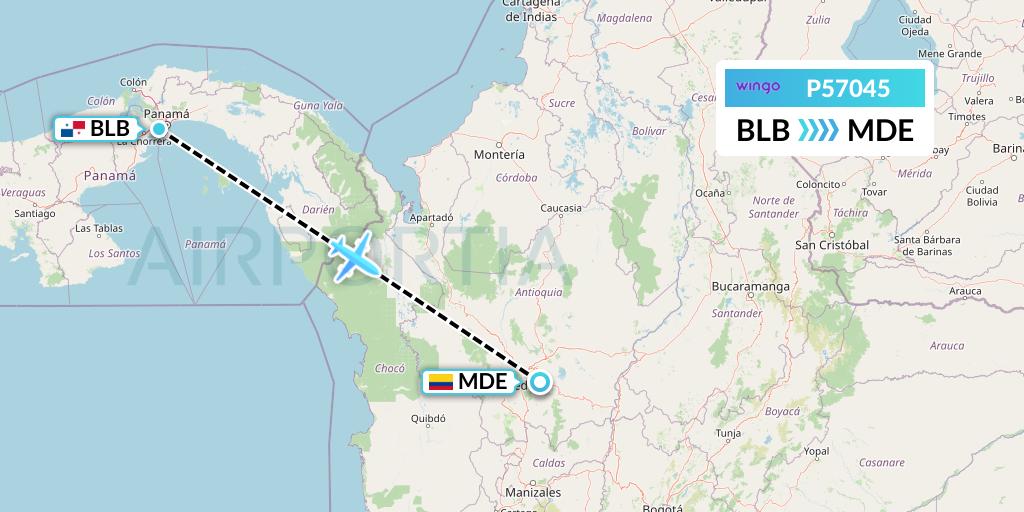 P57045 Copa Airlines Colombia Flight Map: Balboa to Medellin
