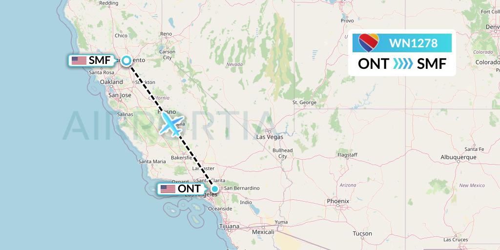WN1278 Southwest Airlines Flight Map: Ontario to Sacramento