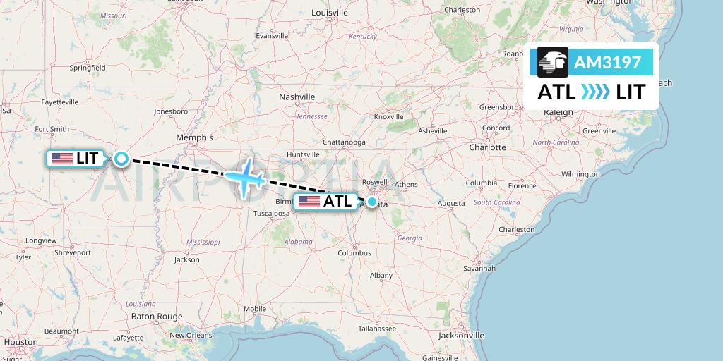 AM3197 Aeromexico Flight Map: Atlanta to Little Rock