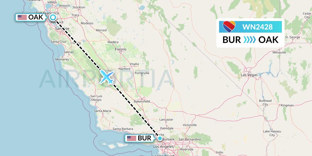 WN2428 Southwest Airlines Flight Map: Burbank to Oakland