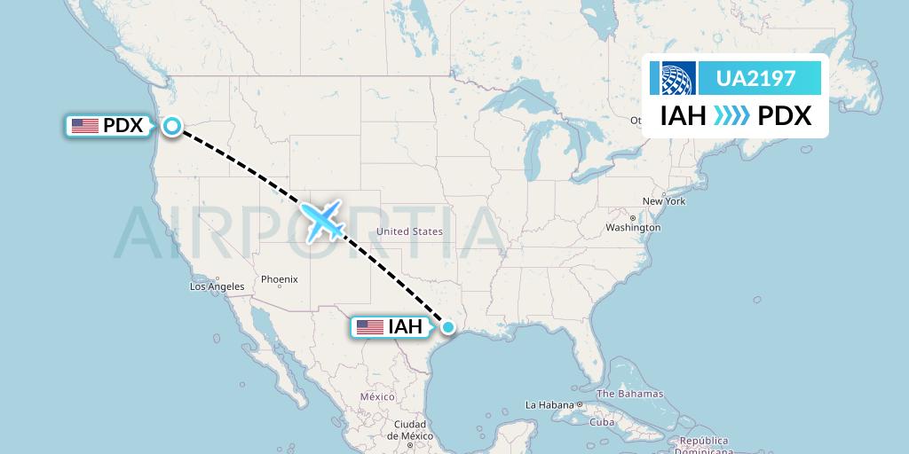 UA2197 United Airlines Flight Map: Houston to Portland