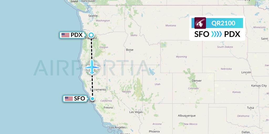 QR2100 Qatar Airways Flight Map: San Francisco to Portland