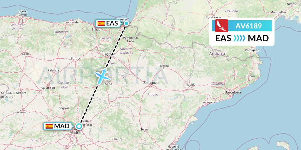 AV6189 Avianca Flight Map: San Sebastian to Madrid