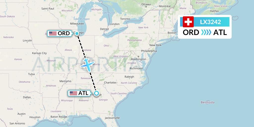 LX3242 Swiss Flight Map: Chicago to Atlanta